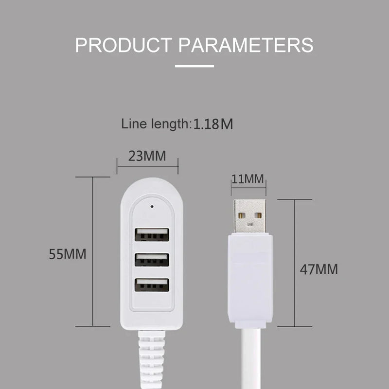 3 In 1 USB Splitter Socket Multi-function 3A Charger Converter USB Port Hub Digital Data Cables Accessories Extension Cable Line
