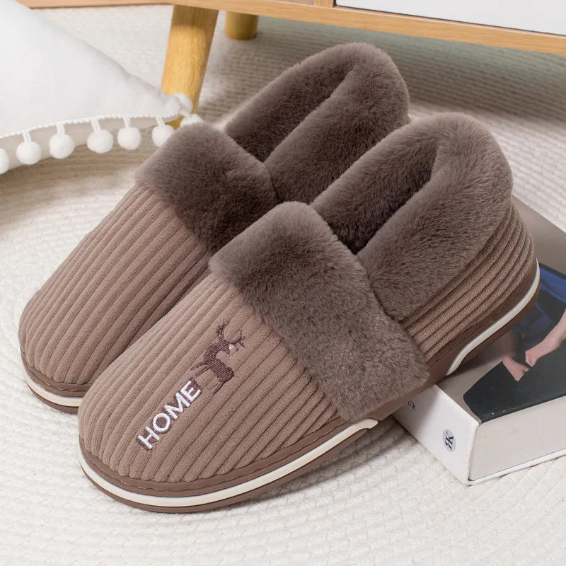 Bebealy Men Shoes Fur Women Slippers Winter House Shoes For Women Indoor Plush Warm Women Shoes 2024 Casual Home Shoes For Men