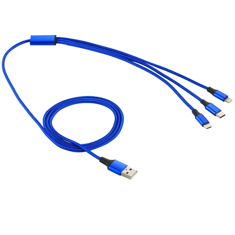 2A 1.2m 3 in 1 USB to 8 Pin & USB-C / Type-C & Micro USB Nylon Weave Charging Cable