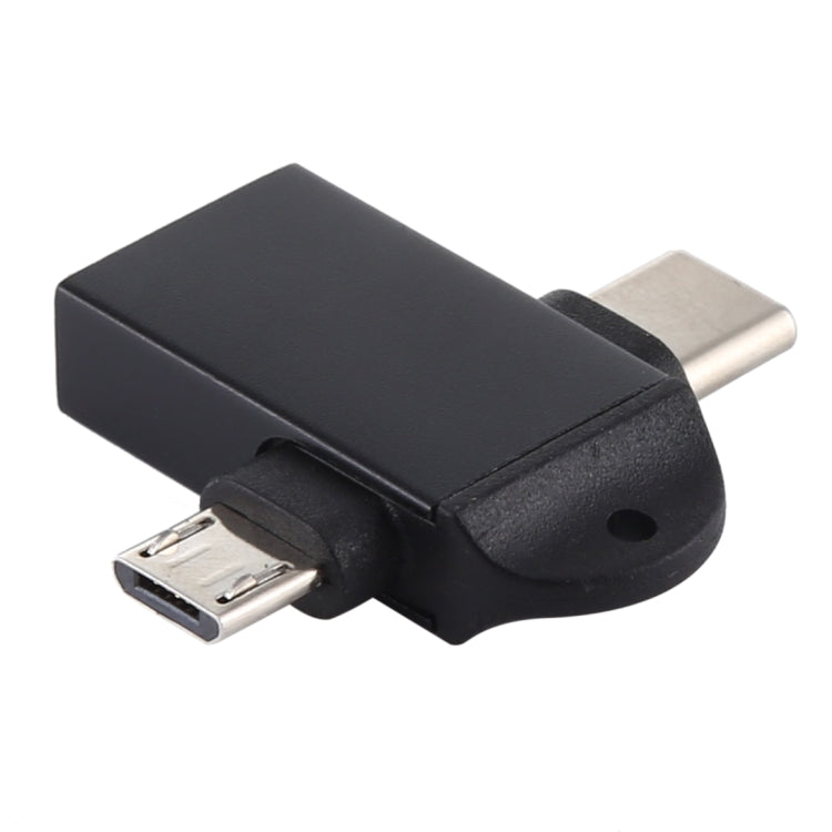 USB 3.0 Female to USB-C / Type-C Male + Micro USB Male Multi-function OTG Adapter with Sling Hole