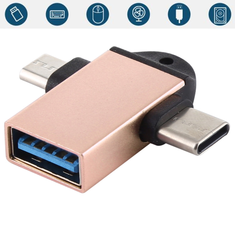 USB 3.0 Female to USB-C / Type-C Male + Micro USB Male Multi-function OTG Adapter with Sling Hole