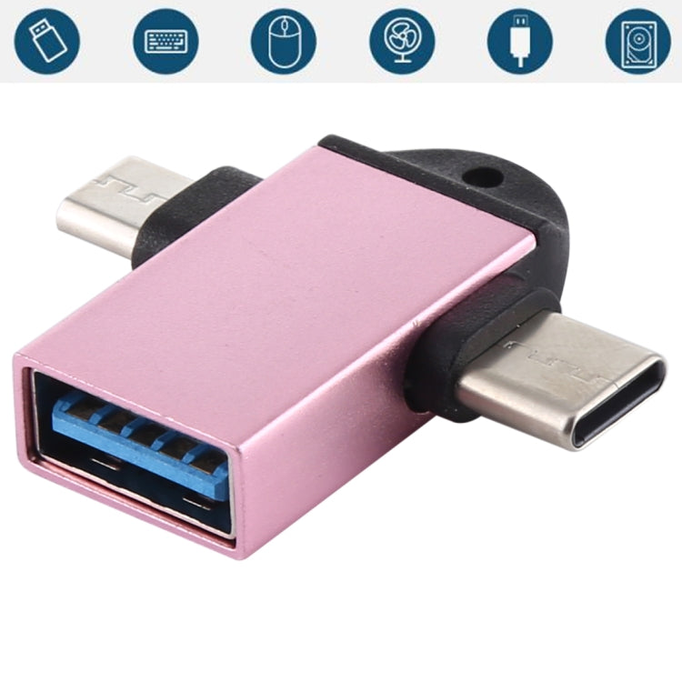 USB 3.0 Female to USB-C / Type-C Male + Micro USB Male Multi-function OTG Adapter with Sling Hole