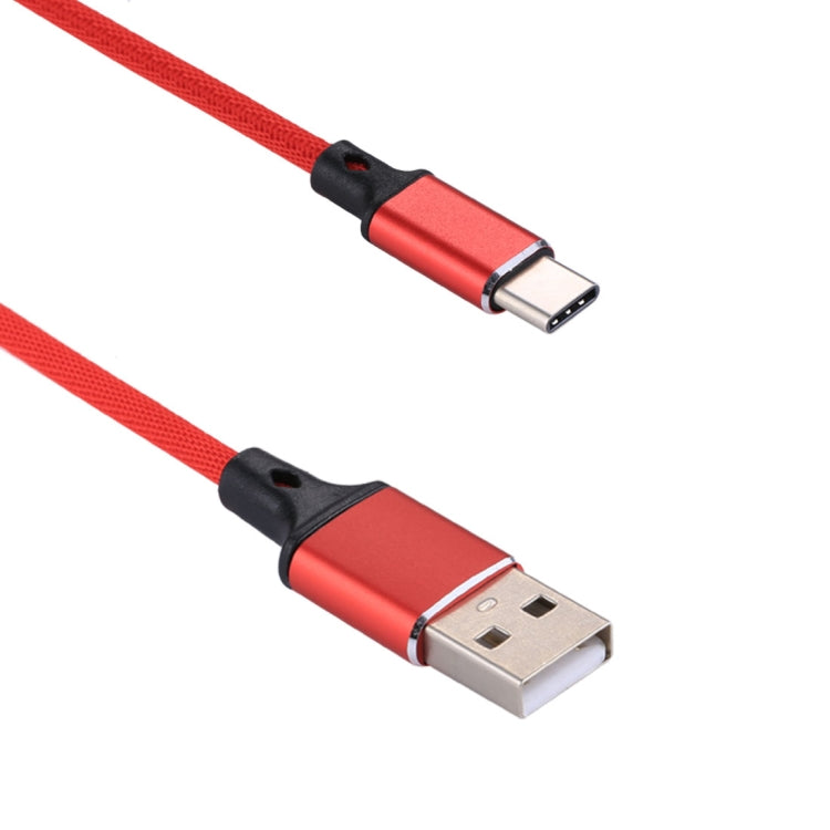 1m 2A Output USB to USB-C / Type-C Nylon Weave Style Data Sync Charging Cable, 2A Black, 2A Pink, 2A Grey, 2A Red, 2A White