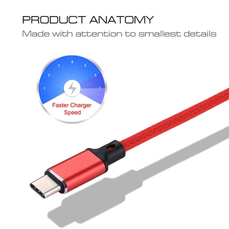 1m 2A Output USB to USB-C / Type-C Nylon Weave Style Data Sync Charging Cable, 2A Black, 2A Pink, 2A Grey, 2A Red, 2A White
