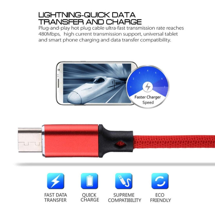 1m 2A Output USB to USB-C / Type-C Nylon Weave Style Data Sync Charging Cable, 2A Black, 2A Pink, 2A Grey, 2A Red, 2A White
