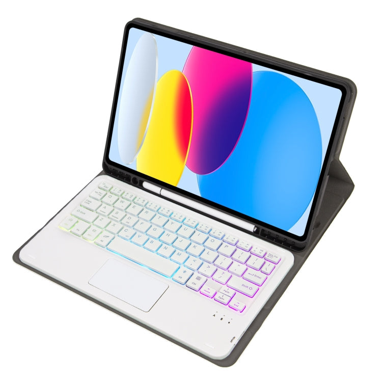 For iPad 11 2025 / 10th Gen 10.9 2022 A10B-AS Lambskin Texture Backlight Bluetooth Touch Keyboard Leather Tablet Case with Pen Slot, A10B-AS