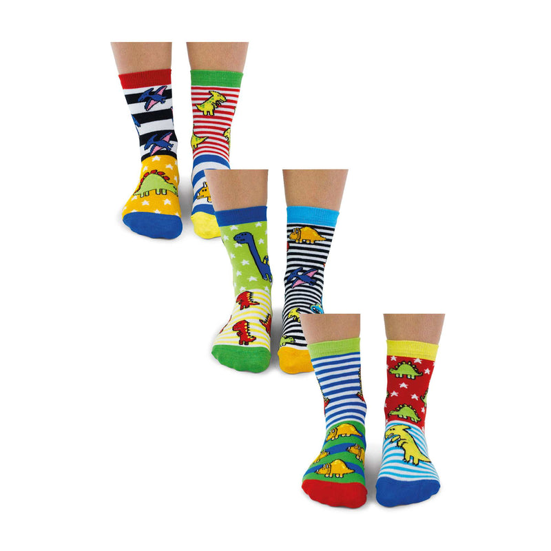 6 Pack Boys Sockasaurus Novelty Dinosaur Socks in Gift Box
