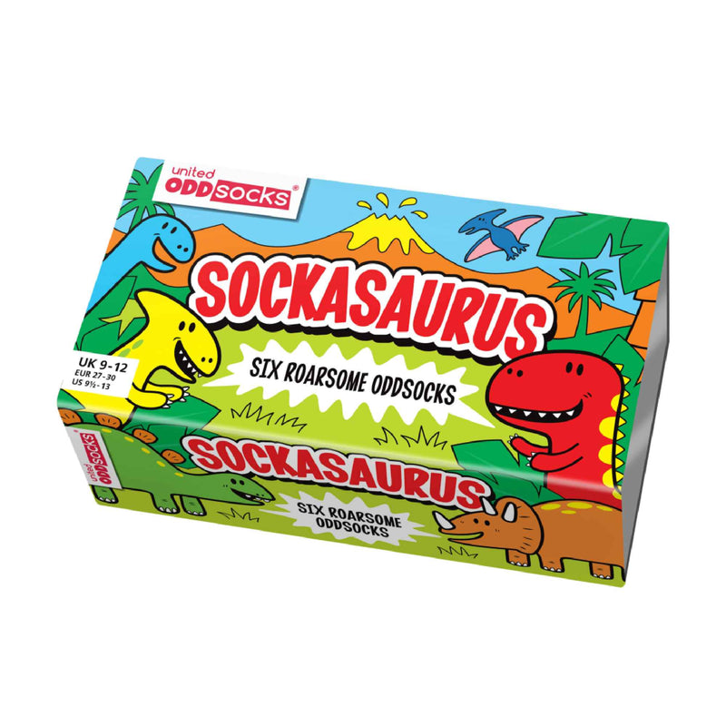 6 Pack Boys Sockasaurus Novelty Dinosaur Socks in Gift Box