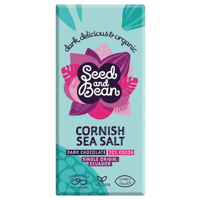 Organic Ecuadorian 70% dark chocolate bar with Cornish sea salt