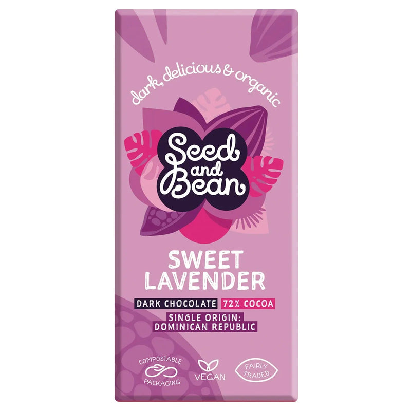 Organic & Fair Trade 72% extra dark chocolate bar with lavender