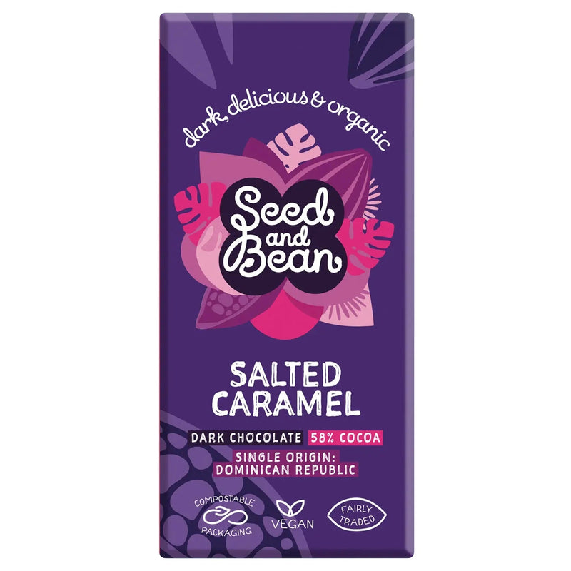 Organic 58% dark chocolate bar with salted caramel