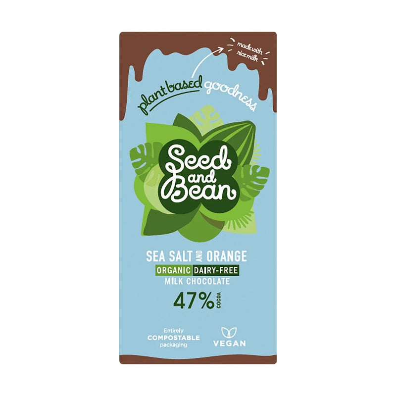 Organic Dairy Free 47% milk chocolate bar with sea salt and orange