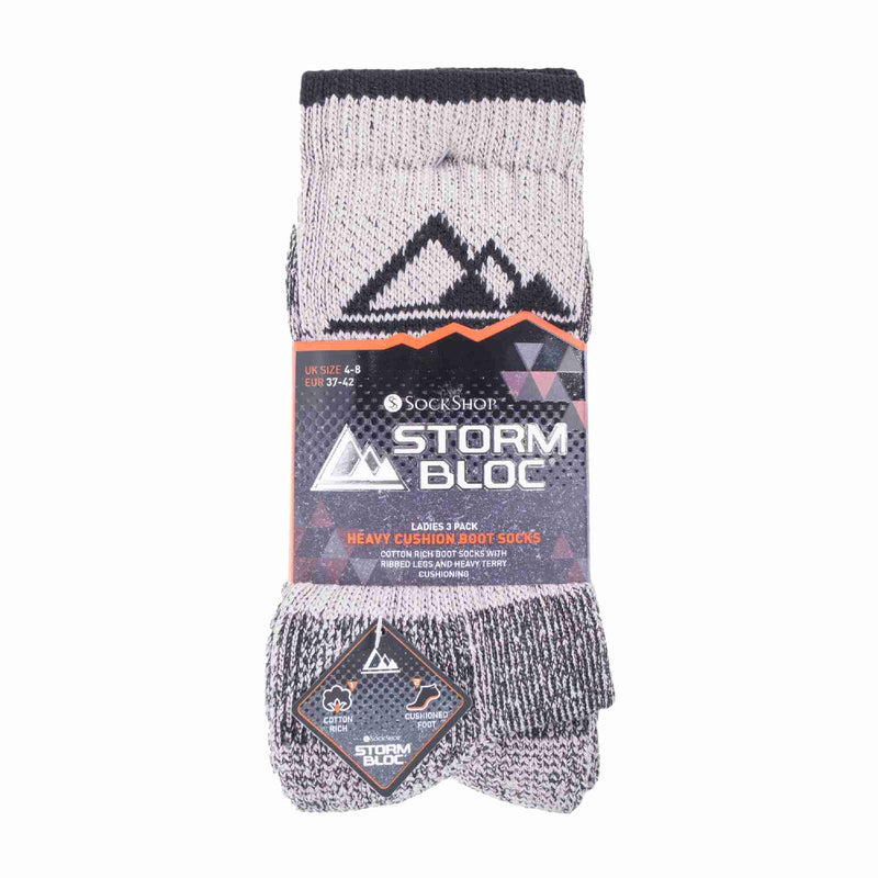 3 Pack Ladies Cushion Sole Outdoor Cotton Rich Hiking Boot Socks