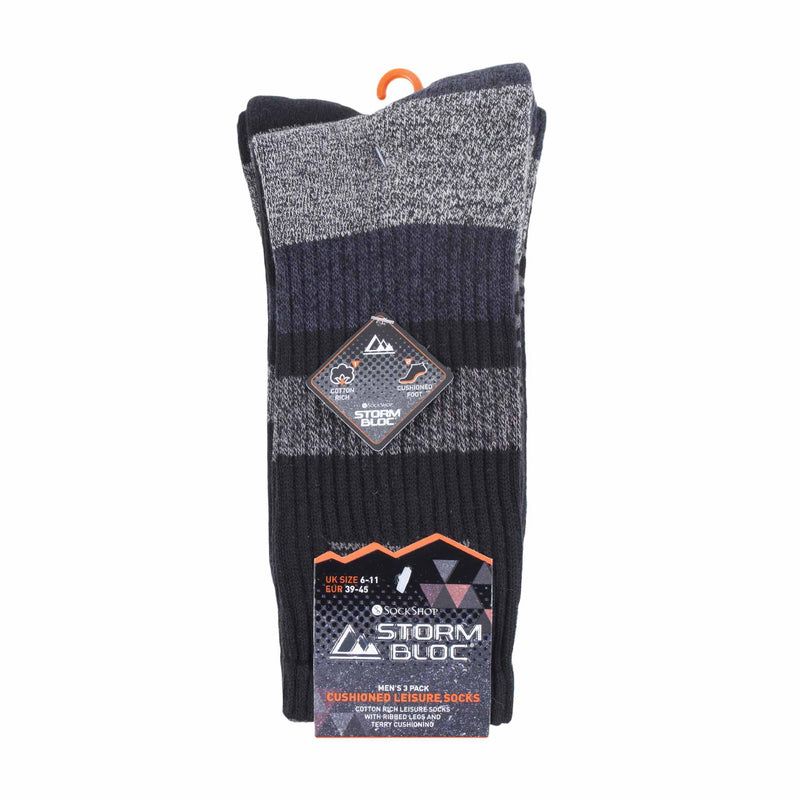 3 Pack Mens Cushion Sole Cotton Hiking Socks