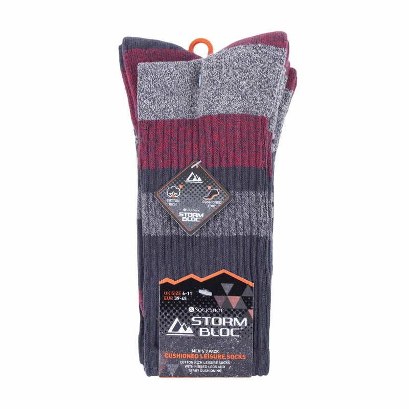 3 Pack Mens Cushion Sole Cotton Hiking Socks