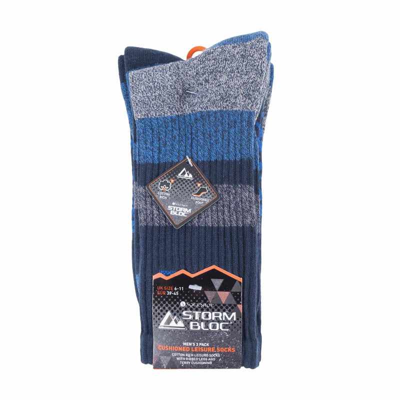 3 Pack Mens Cushion Sole Cotton Hiking Socks