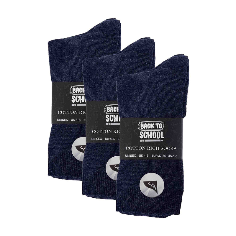 6 Pack Girls & Boys Plain Soft Breathable Cotton School Socks (3 Sizes)