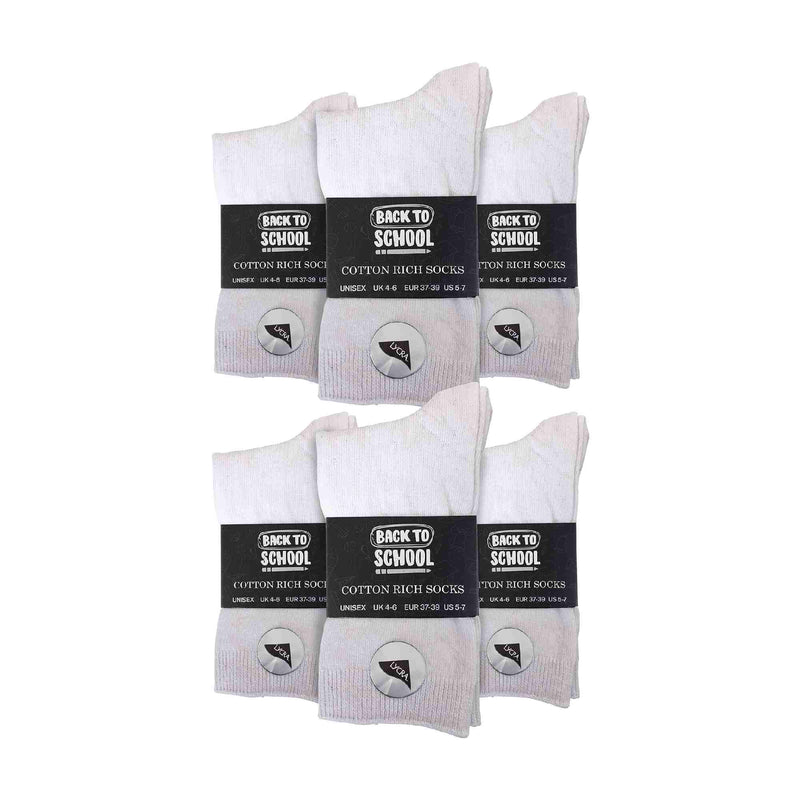 12 Pair Plain Kids School Soft Breathable Cotton Rich Socks
