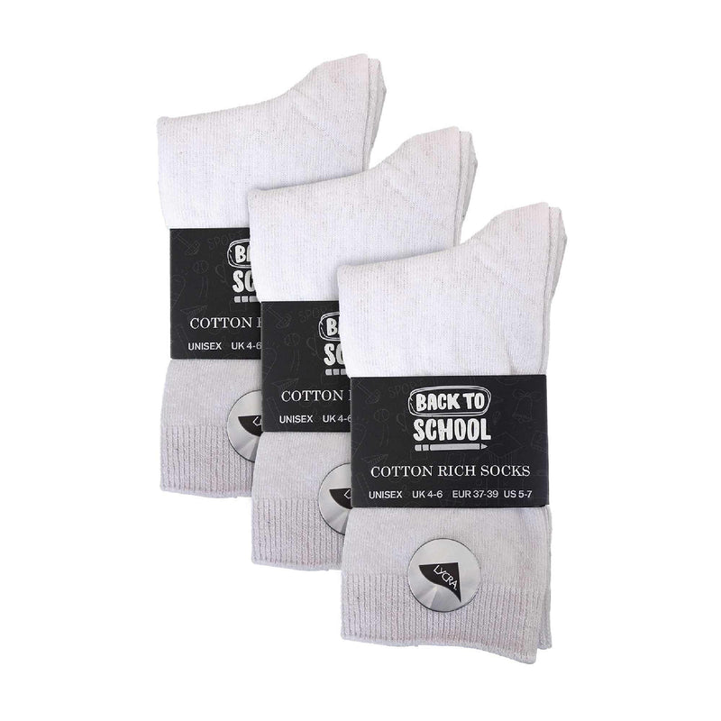 6 Pack Girls & Boys Plain Soft Breathable Cotton School Socks (3 Sizes)