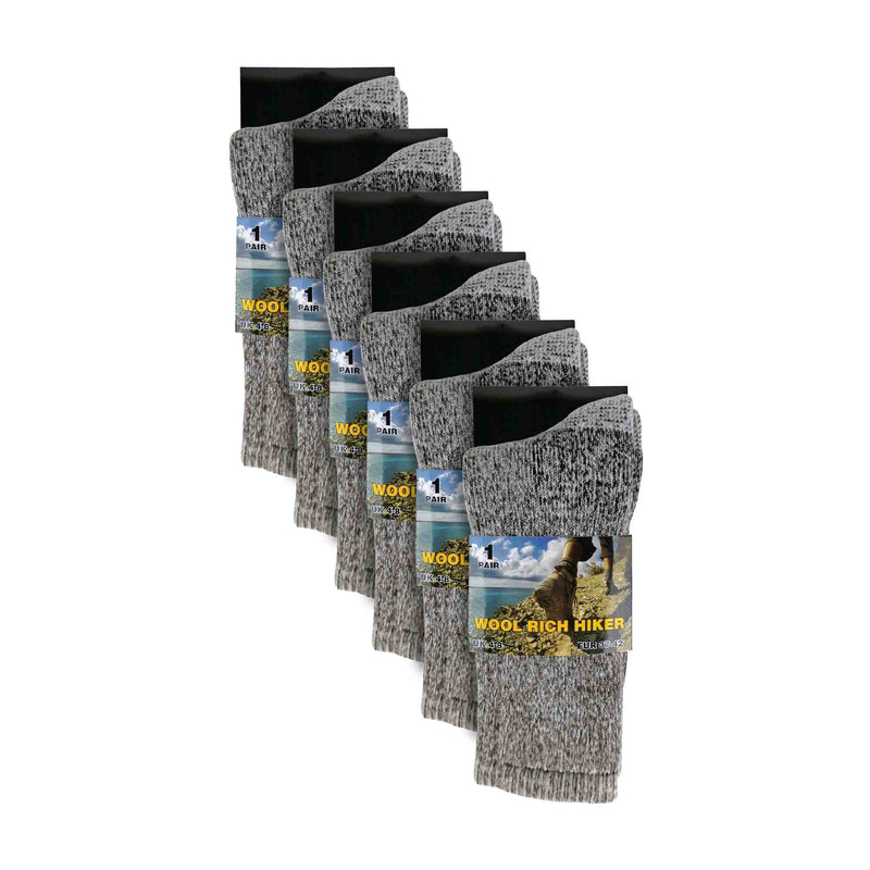 Ladies 6 Pairs Wool Socks - Cushioned Hiking Socks with Reinforced Heel & Toe