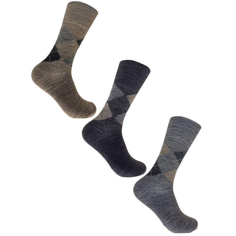 3 Pack Mens Non Elastic Lambs Wool Blend Socks with Loose Top