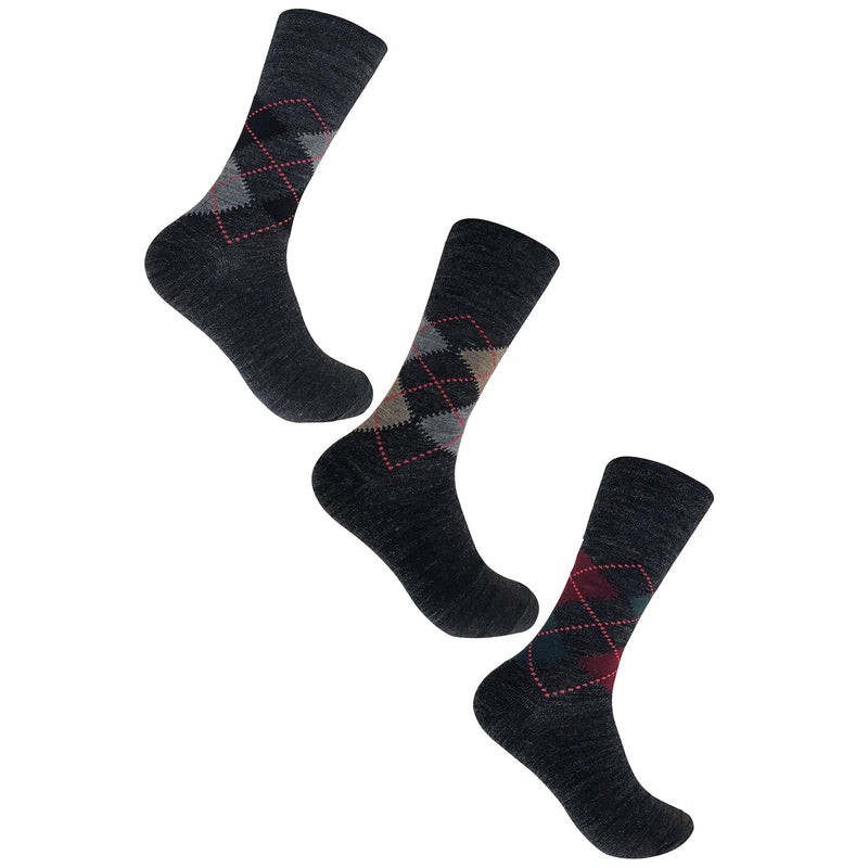 3 Pack Mens Non Elastic Lambs Wool Blend Socks with Loose Top