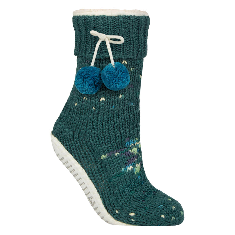 1 Pair Ladies Chunky Sherpa Lined Cosy Moccasin with Pom Pom - Warm Comfort