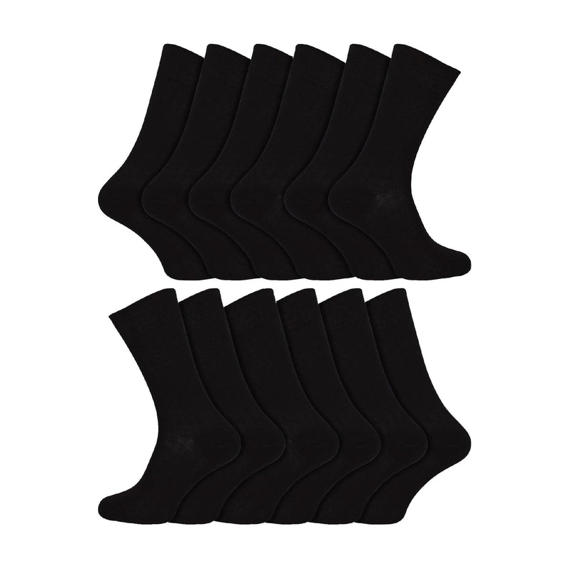 12 Pair Mens 100% Egyptian Cotton Luxury Seamless Mid Calf Black Socks