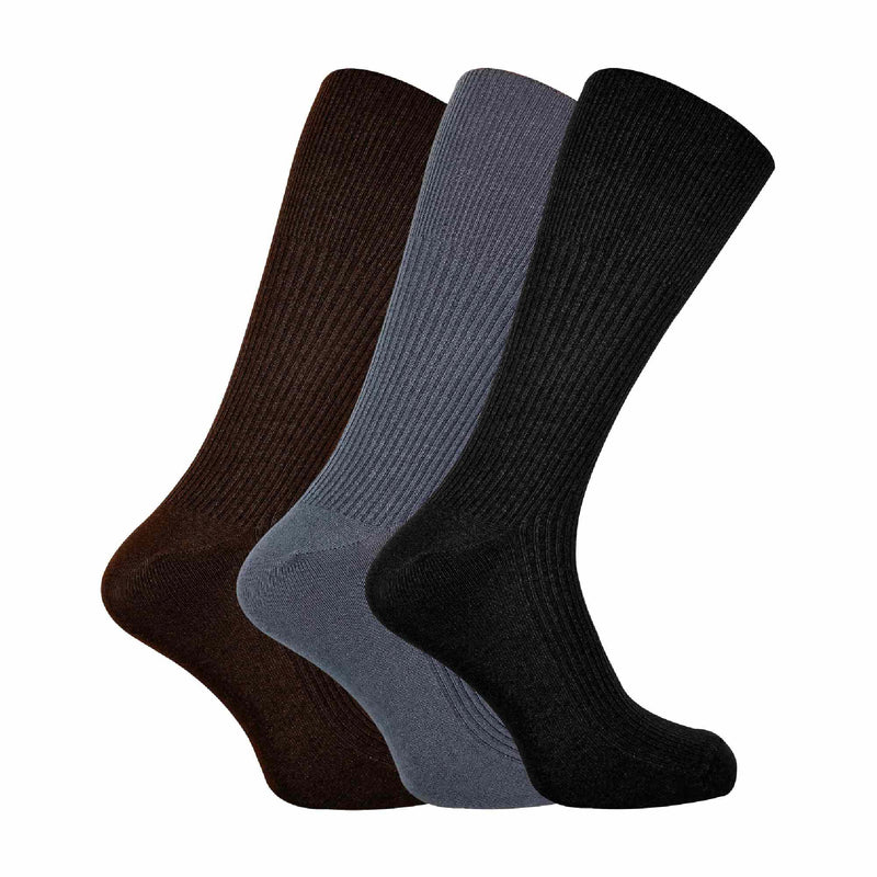 3 Pack Mens Ribbed Non Elastic Cashmere Dress Socks with Loose Top