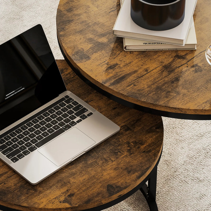 Nest of 2 Tables Wood Effect | Stacking Side Tables | Living Room Coffee Table Set