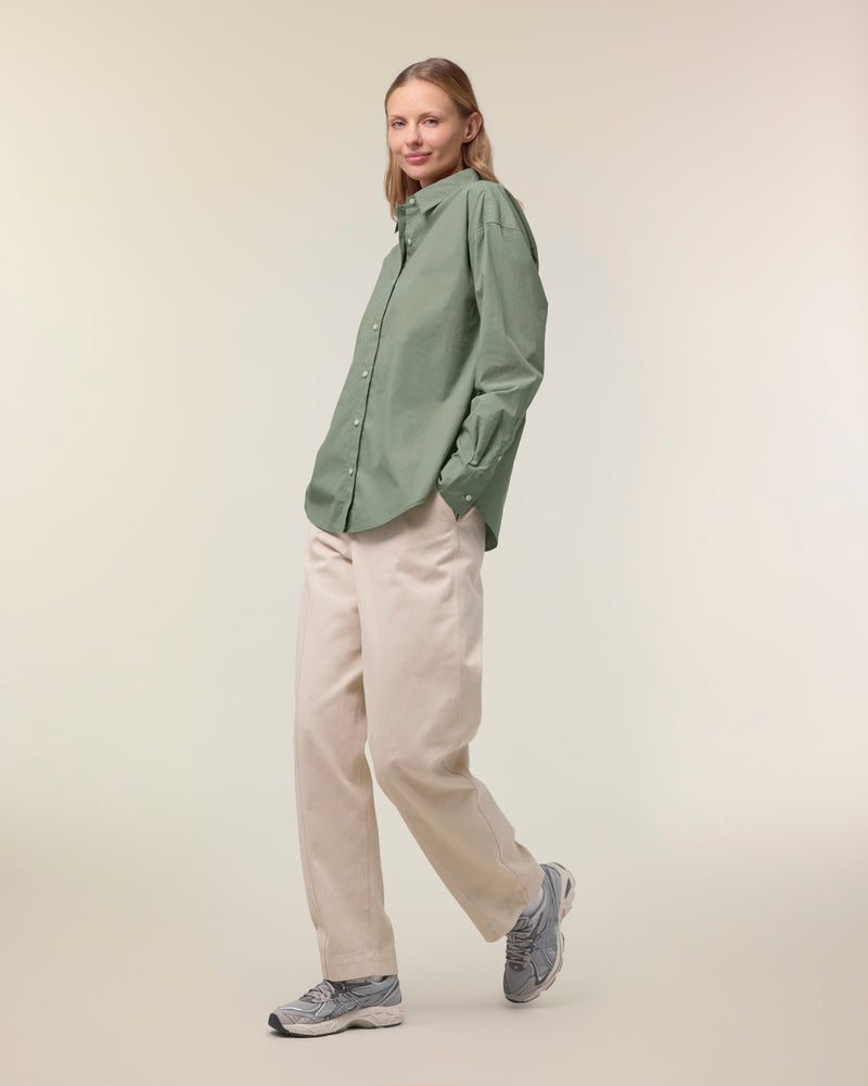 Organic Poplin Long Sleeve Shirt: Womens