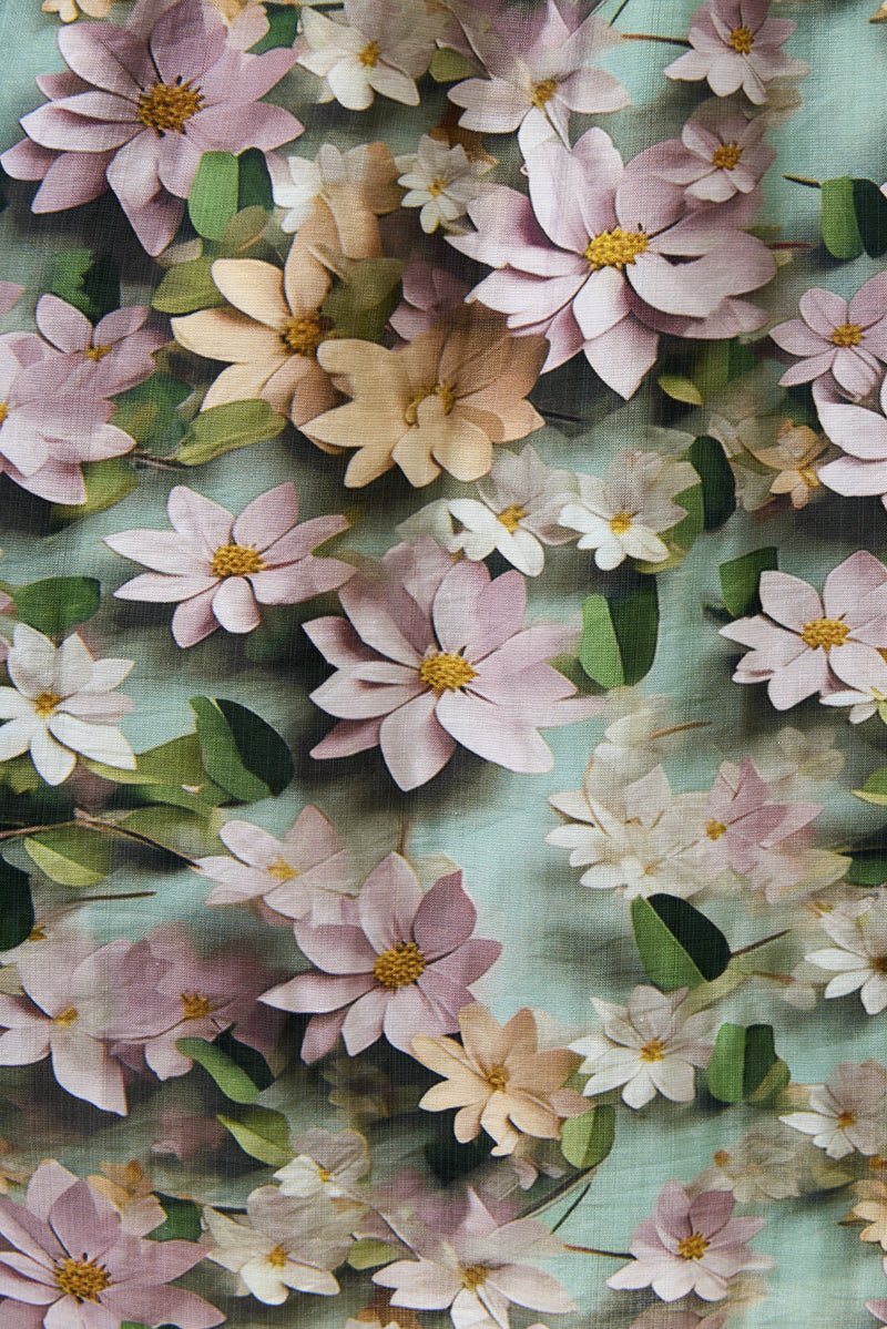 Agata 3D Daisy Print Mini Dress - Green