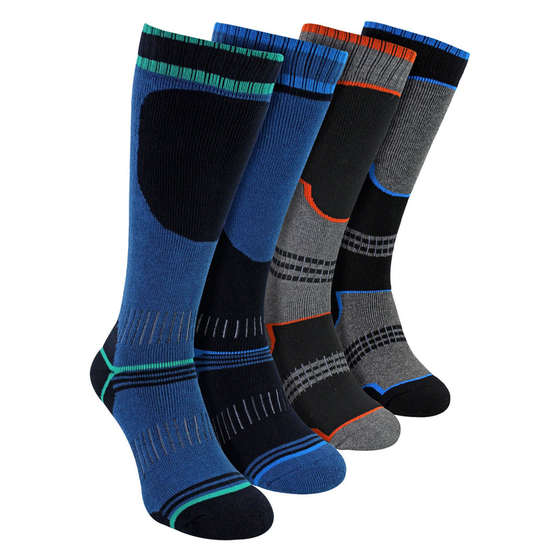 4 Pack Boys Thermal Ski Socks | Knee High Socks for Snow Boots