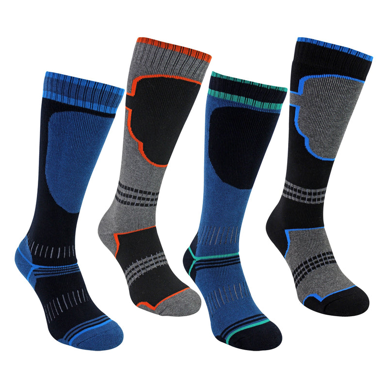 4 Pack Boys Thermal Ski Socks | Knee High Socks for Snow Boots