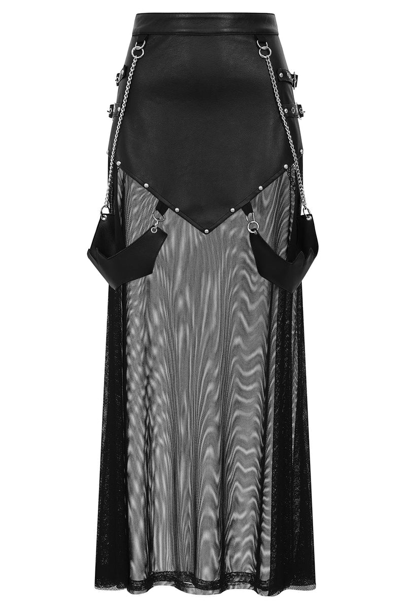 Banned Apparel Lamia Faux Leather & Mesh Skirt in Black