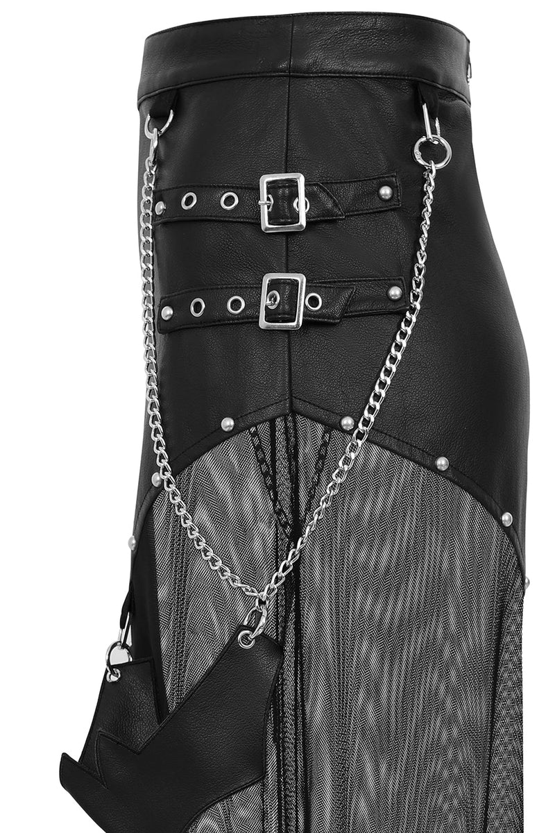 Banned Apparel Lamia Faux Leather & Mesh Skirt in Black
