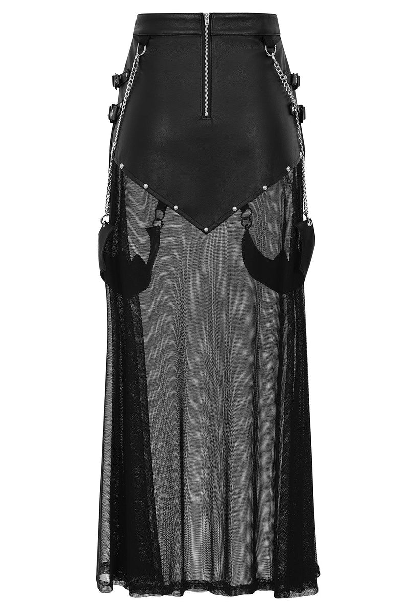 Banned Apparel Lamia Faux Leather & Mesh Skirt in Black