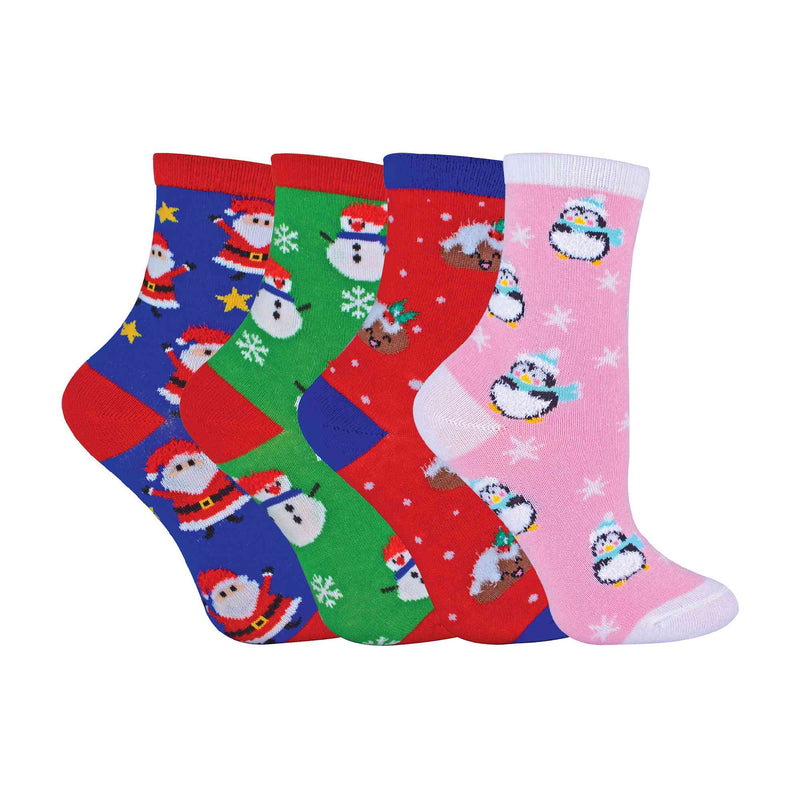 4 Pack Kids Cotton Rich Christmas Novelty Festive Winter Socks