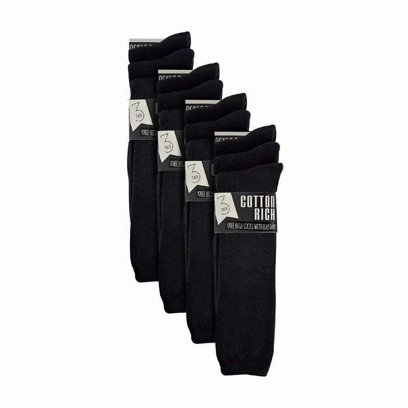 12 Pack Girls Long Knee High Soft Cotton School Socks