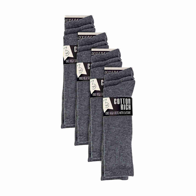 12 Pack Girls Long Knee High Soft Cotton School Socks