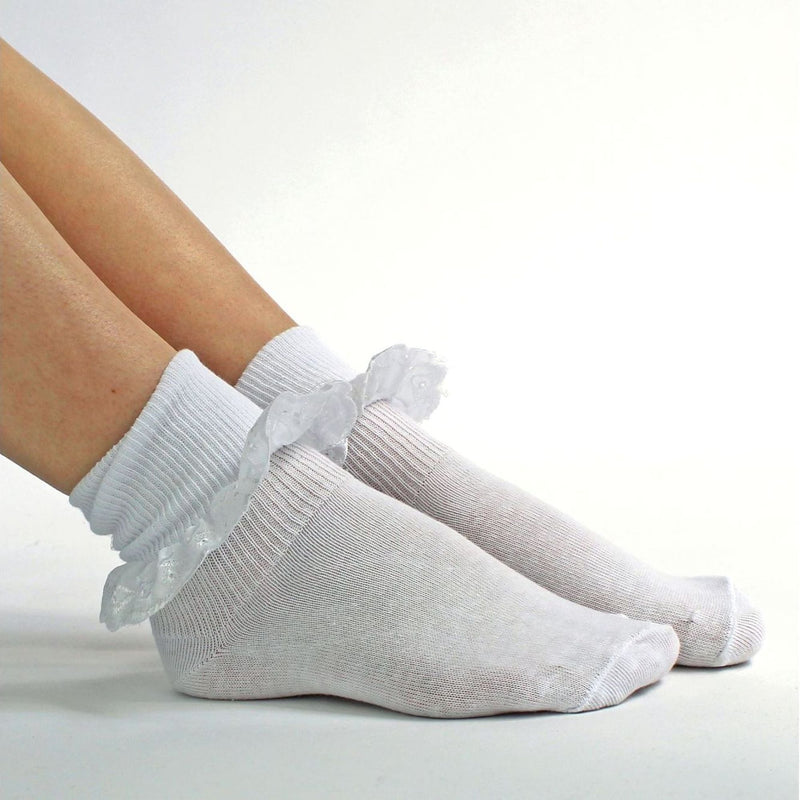 24 Pair Multipack White Frilly Lace Socks for Girls