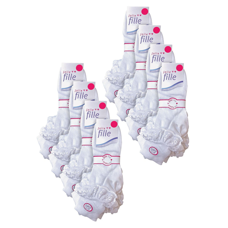 24 Pair Multipack White Frilly Lace Socks for Girls