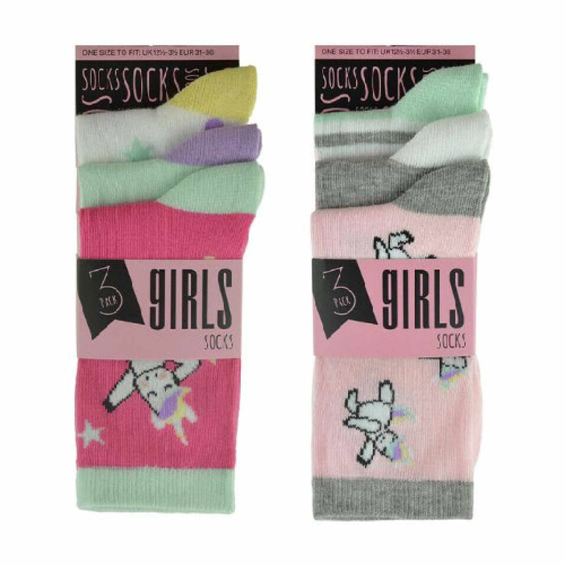 6 Pack Girls Pastel Novelty Unicorn Patterned Socks