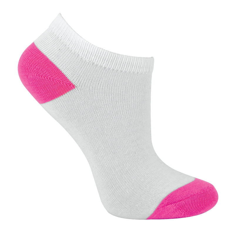 12 Pack Girls Low Cut White Trainer Socks with Contrast Heel & Toe