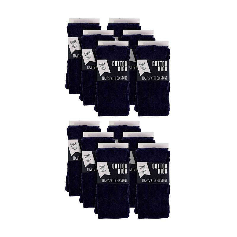 12 Pair Girls Soft & Comfy Plain Opaque School Uniform Tights