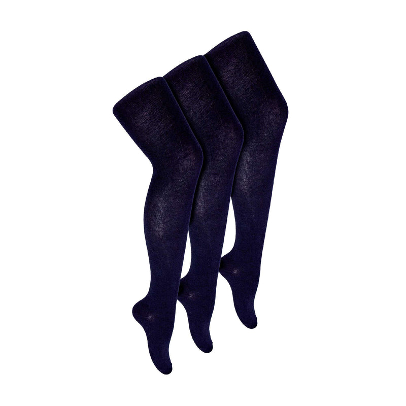 3 Pack Girls Plain Soft Breathable Cotton School Tights (5 Sizes)