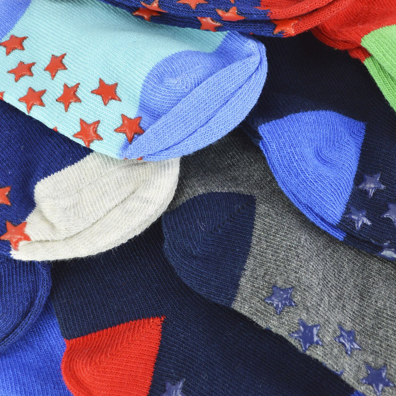 10 Pack Baby Boy Cotton Rich Non Slip Socks with Star Grippers