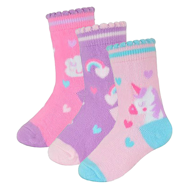 6 Pack Baby Girl Soft Cotton Unicorn Design Socks (3 Sizes)