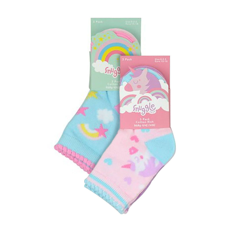 6 Pack Baby Girl Soft Cotton Unicorn Design Socks (3 Sizes)