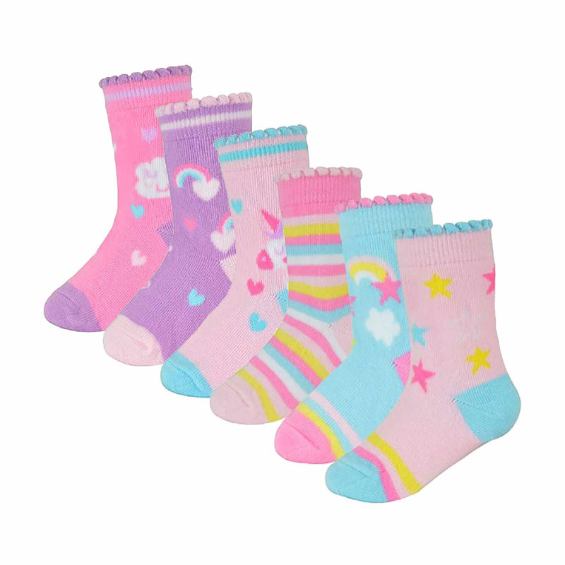 6 Pack Baby Girl Soft Cotton Butterfly & Animal Design Socks (3 Sizes)